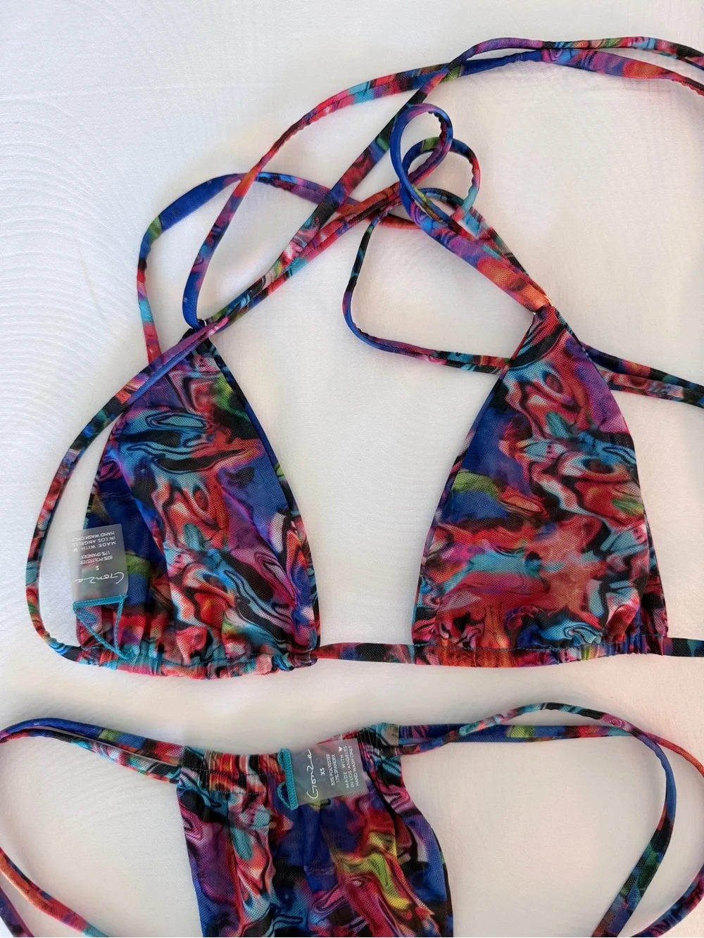 Multicolor Marble Print Triangle Bikini Set - Women - Picture 5 of 6